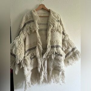 Cost Plus World Market Cream Fringed Poncho